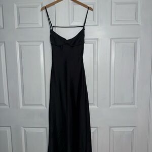 Black Slip Maxi Dress - Women's Elegant Spaghetti Strap